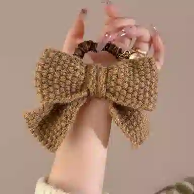 如花梦 甜美大蝴蝶结毛绒气质发夹毛线后脑勺发饰 针织 发圈 女款