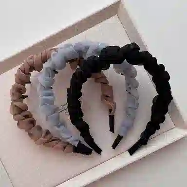 如花梦 高级感 小香风气质百搭防滑褶皱波浪 布艺 发箍 女款