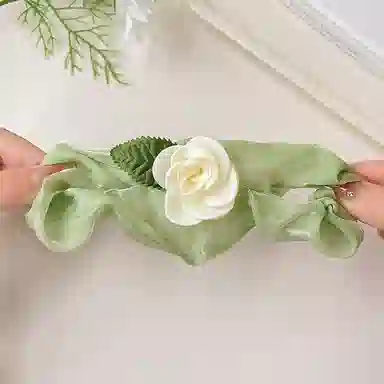 如花梦 森系浪漫山茶花甜美超仙花朵薄荷绿大肠小清新扎头发 布艺 发圈 女款