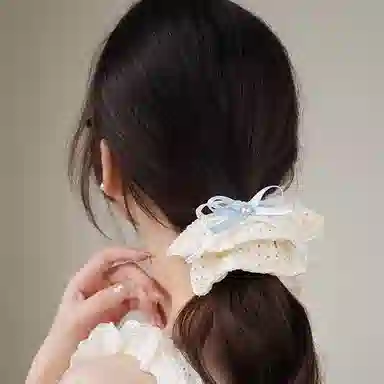 如花梦 韩系蝴蝶结米色蕾丝高级感慵懒风 布艺 发圈 女款