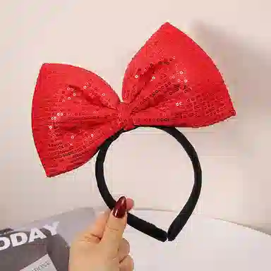 如花梦 红色蝴蝶结 亮片派对装扮喜庆发卡洗脸 布艺 发箍 女款