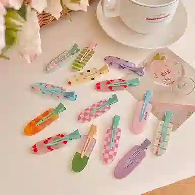 如花梦 甜美可爱果汁无痕边夹侧边刘海夹化妆夹头饰碎发一字夹 亚克力 发夹 女款