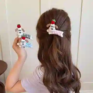 如花梦 可爱万岁 软萌小狗波点侧边夹碎发刘海夹 布艺 发夹 女款