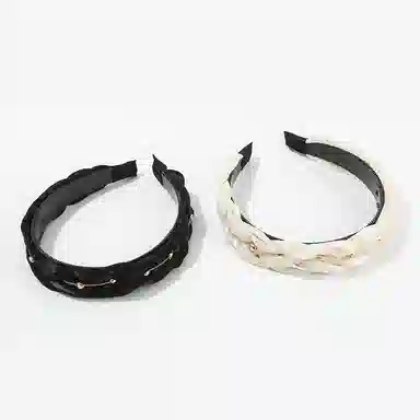 如花梦 黑色麻花绢纱发卡防滑带齿金珠链条高颅顶头箍 布艺 发箍 女款