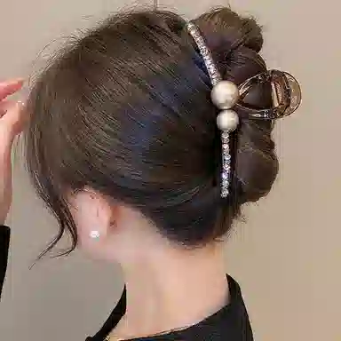 如花梦 气质 高级感咖色圆珠大号 后脑勺盘发鲨鱼夹 发夹 女款