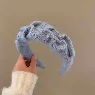 如花梦 复古克莱因蓝 高颅顶褶皱宽边 毛线 发箍 女款