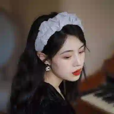 如花梦 复古克莱因蓝 高颅顶褶皱宽边 毛线 发箍 女款