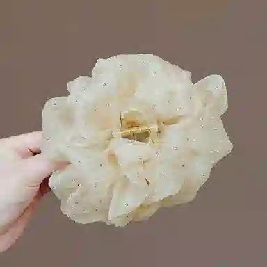 如花梦 双面网纱大号蝴蝶结发饰发夹 云朵泡泡后脑勺鲨鱼夹 高级感优雅轻奢盘发抓夹 女款