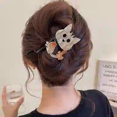 如花梦 可爱小猫高端丸子头 亚克力 发夹 女款