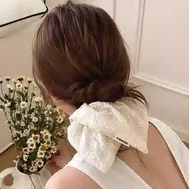 如花梦 甜美风韩系奶白色印花方巾大肠 布艺 发圈 女款