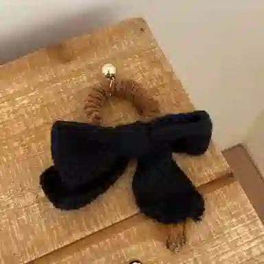 如花梦 甜美大蝴蝶结毛绒气质发夹毛线后脑勺发饰 针织 发圈 女款