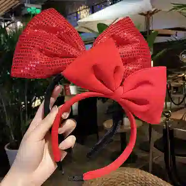 如花梦 红色蝴蝶结 亮片派对装扮喜庆发卡洗脸 布艺 发箍 女款