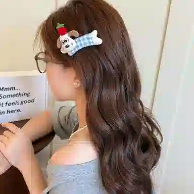 如花梦 可爱万岁 软萌小狗波点侧边夹碎发刘海夹 布艺 发夹 女款