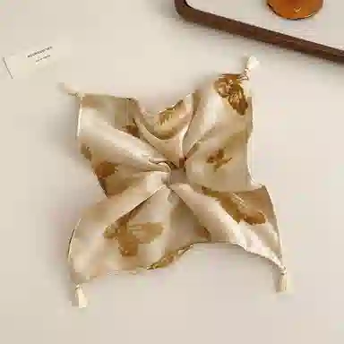 如花梦 水墨蝴蝶方巾大肠方形发绳麦穗流苏 布艺 发圈 女款