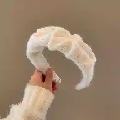 如花梦 复古克莱因蓝 高颅顶褶皱宽边 毛线 发箍 女款