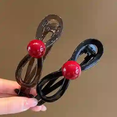 如花梦 蝴蝶结气质珍珠一字抓夹 高级感扭扭 后脑勺鲨鱼夹子 亚克力 发夹 女款