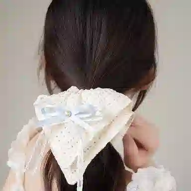 如花梦 韩系蝴蝶结米色蕾丝高级感慵懒风 布艺 发圈 女款
