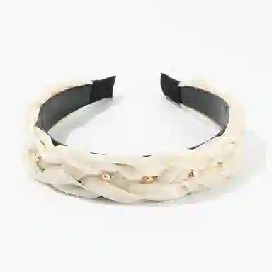 如花梦 黑色麻花绢纱发卡防滑带齿金珠链条高颅顶头箍 布艺 发箍 女款