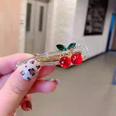 如花梦 可爱樱桃刘海夹少女侧边顶夹鸭嘴夹 合金 发夹 女款