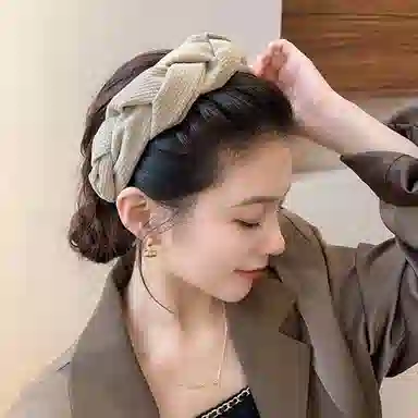 如花梦 时尚麻花辫宽边头饰 布艺 外出百搭秋冬季气质发卡高颅顶头箍发箍 女款