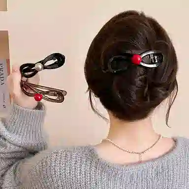 如花梦 蝴蝶结气质珍珠一字抓夹 高级感扭扭 后脑勺鲨鱼夹子 亚克力 发夹 女款