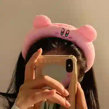 如花梦 可爱星之卡比粉色卡通洗脸面膜 布艺 发箍 女款