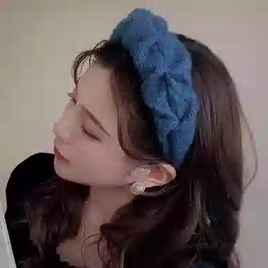 如花梦 复古克莱因蓝 高颅顶褶皱宽边 毛线 发箍 女款