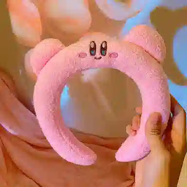 如花梦 可爱星之卡比粉色卡通洗脸面膜 布艺 发箍 女款