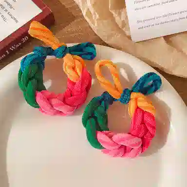 如花梦 多巴胺色编织麻花发圈 高弹力不伤发拼色皮筋发绳 日常百搭简约加粗发饰头绳 女款