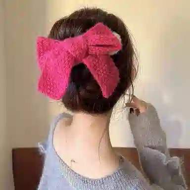 如花梦 甜美大蝴蝶结毛绒气质发夹毛线后脑勺发饰 针织 发圈 女款
