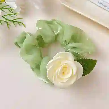 如花梦 森系浪漫山茶花甜美超仙花朵薄荷绿大肠小清新扎头发 布艺 发圈 女款