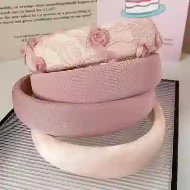 如花梦 粉色海绵宽边高级感压发头箍增高颅顶发捆 布艺 发箍 女款