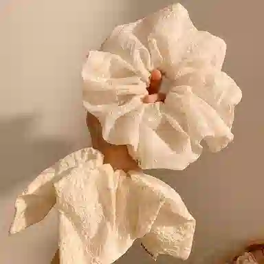 如花梦 甜美风韩系奶白色印花方巾大肠 布艺 发圈 女款