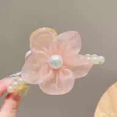 如花梦 欧根纱花朵珍珠女高端发卡后脑勺发抓夹 亚克力 发夹 女款