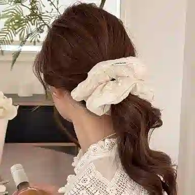 如花梦 甜美风韩系奶白色印花方巾大肠 布艺 发圈 女款