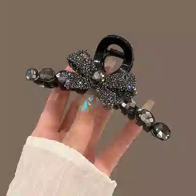 如花梦 闪闪水钻蝴蝶结抓夹后脑勺高级感气质鲨鱼夹日常通勤百搭发饰发卡 亚克力 发夹 女款