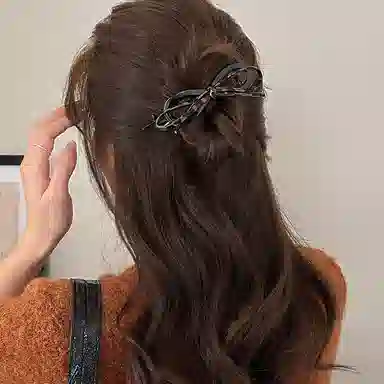 如花梦 气质皮质蝴蝶结扭扭夹高级感一字夹时尚甜酷发饰豹纹蝴蝶结 亚克力 发夹 女款