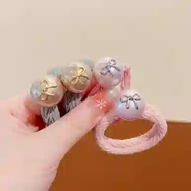 如花梦 可爱小女孩蝴蝶结珍珠发饰发绳 日常高弹力小孩子不伤发发圈 儿童百搭马尾丸子头皮筋头绳 女款