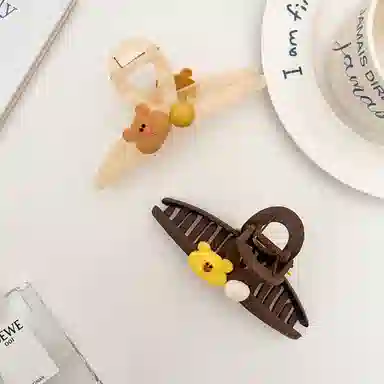 如花梦 氛围感 甜美可爱嘟嘟熊夏季百搭盘发发抓 亚克力 发夹 女款