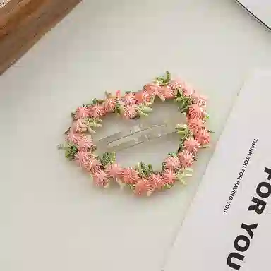 如花梦 粉色爱心花朵高级感后脑勺盘发鲨鱼 亚克力 发夹 女款