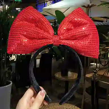 如花梦 红色蝴蝶结 亮片派对装扮喜庆发卡洗脸 布艺 发箍 女款