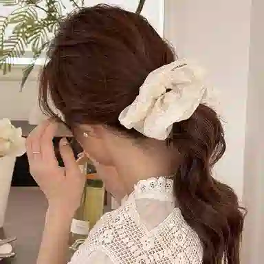 如花梦 甜美风韩系奶白色印花方巾大肠 布艺 发圈 女款