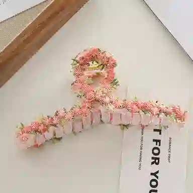 如花梦 粉色爱心花朵高级感后脑勺盘发鲨鱼 亚克力 发夹 女款