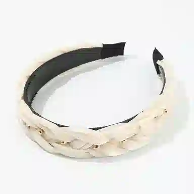 如花梦 黑色麻花绢纱发卡防滑带齿金珠链条高颅顶头箍 布艺 发箍 女款