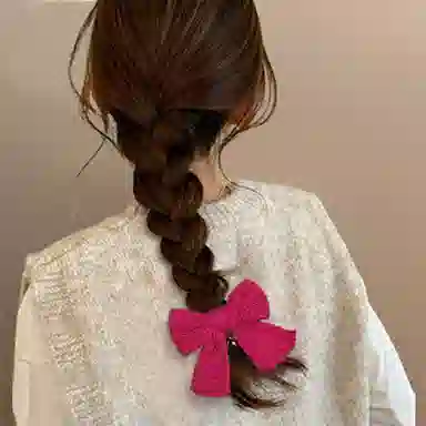 如花梦 甜美大蝴蝶结毛绒气质发夹毛线后脑勺发饰 针织 发圈 女款