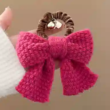 如花梦 甜美大蝴蝶结毛绒气质发夹毛线后脑勺发饰 针织 发圈 女款