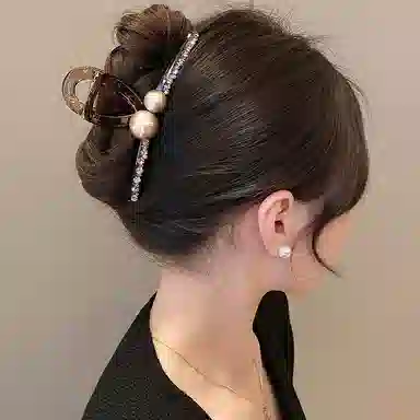 如花梦 气质 高级感咖色圆珠大号 后脑勺盘发鲨鱼夹 发夹 女款