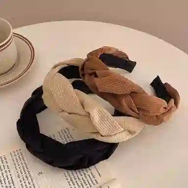 如花梦 时尚麻花辫宽边头饰 布艺 外出百搭秋冬季气质发卡高颅顶头箍发箍 女款