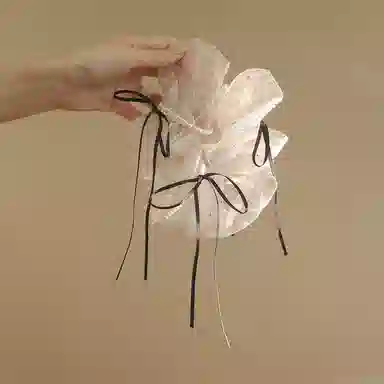 如花梦 法式欧根纱闪钻蝴蝶结飘带大肠发圈珍珠缠绕丸子头 网纱 头绳 女款