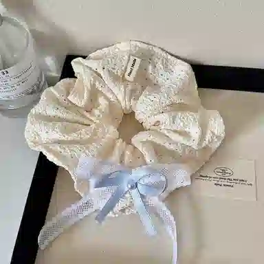 如花梦 韩系蝴蝶结米色蕾丝高级感慵懒风 布艺 发圈 女款